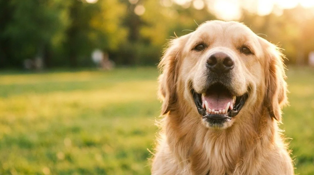 Happy dog smiling to show its teeth