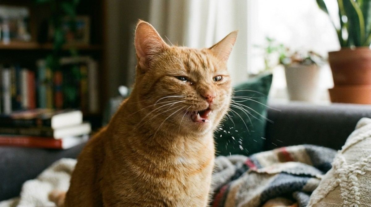 cat sneezing and watery eye at home