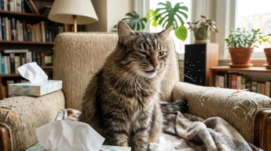 wiping cat's watery eye with a warm cloth.